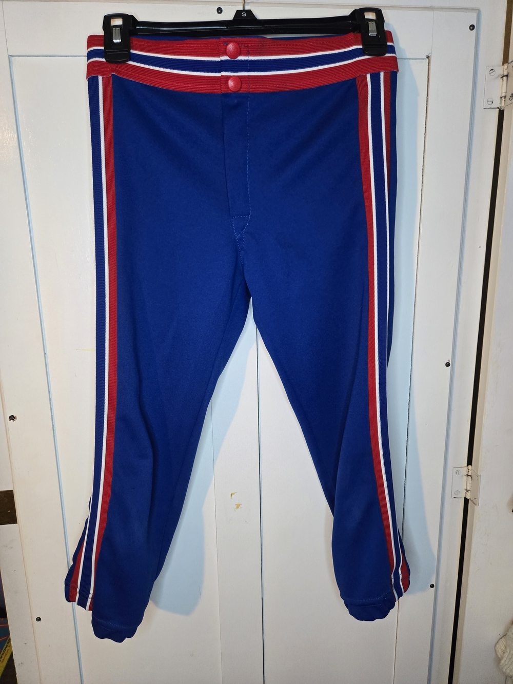 Vintage Rawlings YL Baseball Pants Royal Blue Red Stripe Made In USA Double Snap